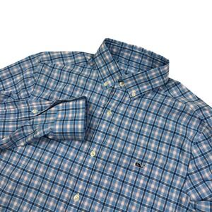 Vineyard Vines Performance Classic Fit Tucker Dress Shirt Mens Size S Plaid Blue